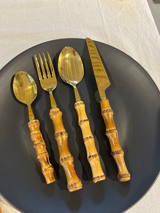 Set de cubiertos bamboo Dorados