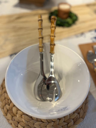 Silver bamboo salad spoons set