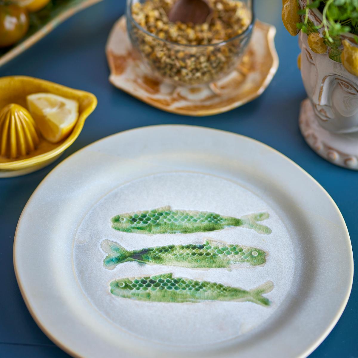 Plato Hadden verde con langosta pintada a mano